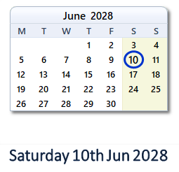 10 June 2028 calendar