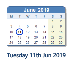 11 June 2019 calendar