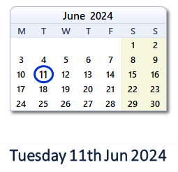 11 June 2024 calendar