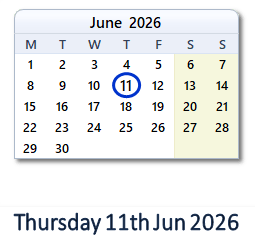 11 June 2026 calendar