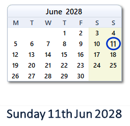 11 June 2028 calendar