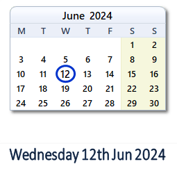 12 June 2024 calendar