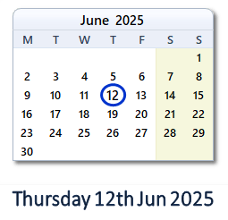 12 June 2025 calendar