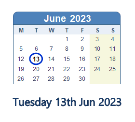 13 June 2023 calendar