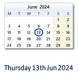 13 June 2024 calendar