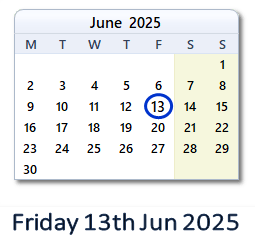 13 June 2025 calendar