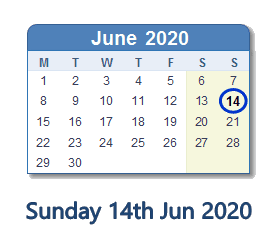 14 June 2020 calendar