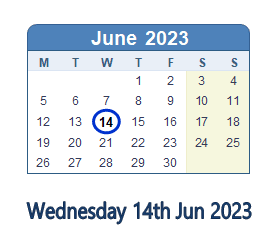 14 June 2023 calendar