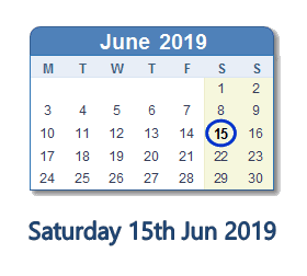 15 June 2019 calendar