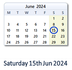 15 June 2024 calendar