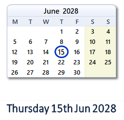 15 June 2028 calendar
