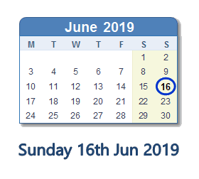 16 June 2019 calendar