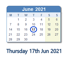 17 June 2021 calendar