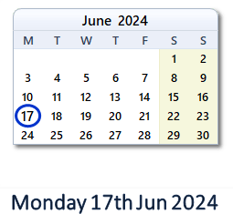 17 June 2024 calendar