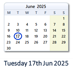 17 June 2025 calendar