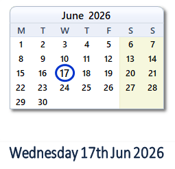 17 June 2026 calendar