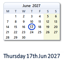 17 June 2027 calendar