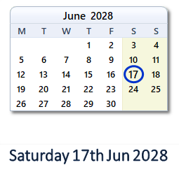 17 June 2028 calendar