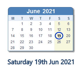 19 June 2021 calendar