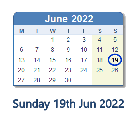 19 June 2022 calendar