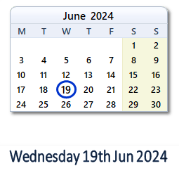 19 June 2024 calendar