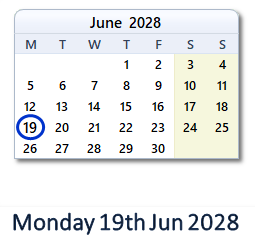 19 June 2028 calendar