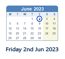 2 June 2023 calendar