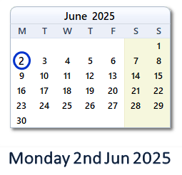 2 June 2025 calendar