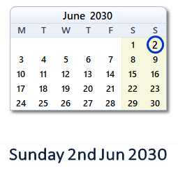 2 June 2030 calendar