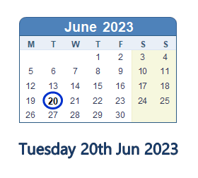 20 June 2023 calendar