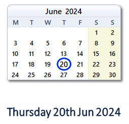 20 June 2024 calendar
