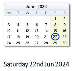 22 June 2024 calendar