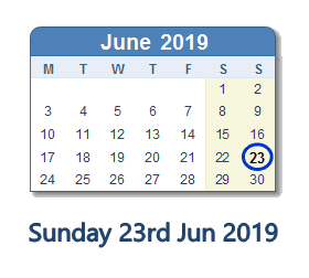 23 June 2019 calendar