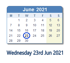 23 June 2021 calendar