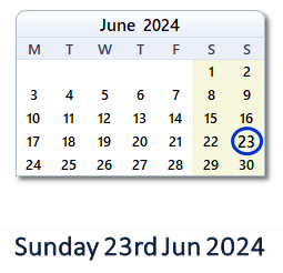 23 June 2024 calendar