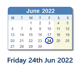 24 June 2022 calendar