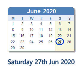 27 June 2020 calendar
