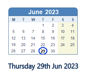 29 June 2023 calendar