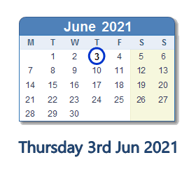 3 June 2021 calendar