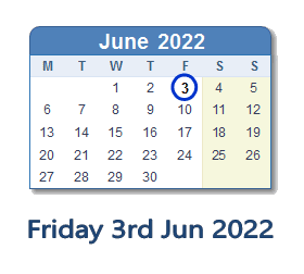 3 June 2022 calendar