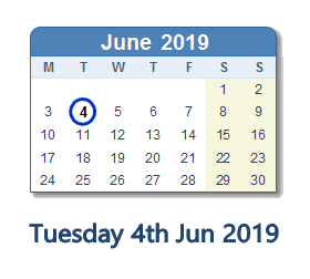 4 June 2019 calendar