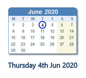 4 June 2020 calendar