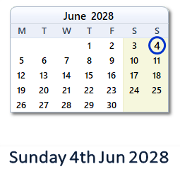4 June 2028 calendar