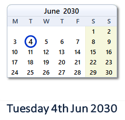 4 June 2030 calendar