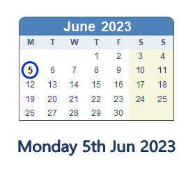 5 June 2023 calendar