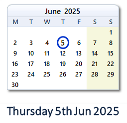 5 June 2025 calendar