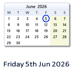 5 June 2026 calendar
