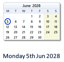 5 June 2028 calendar