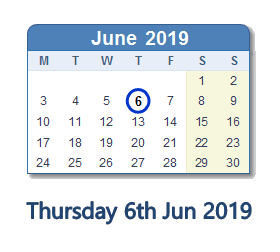 6 June 2019 calendar