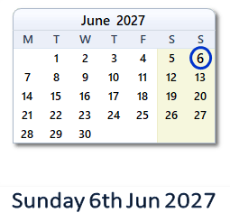 6 June 2027 calendar